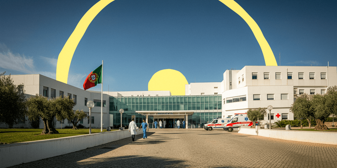 Aposentados brasileiros em hospital de Portugal utilizando o sistema de saúde.